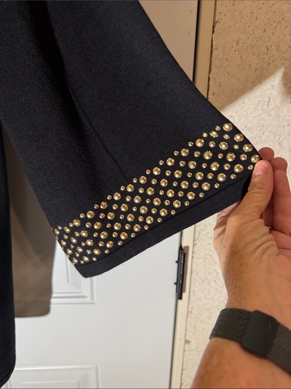PAIGE Black Open-Front Long Coatigan with Studded Cuffs - Picture 4 of 4